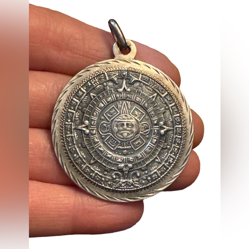Vintage Plafina Sterling silver 925 Mexico Mayan Aztec Large pendant calendar